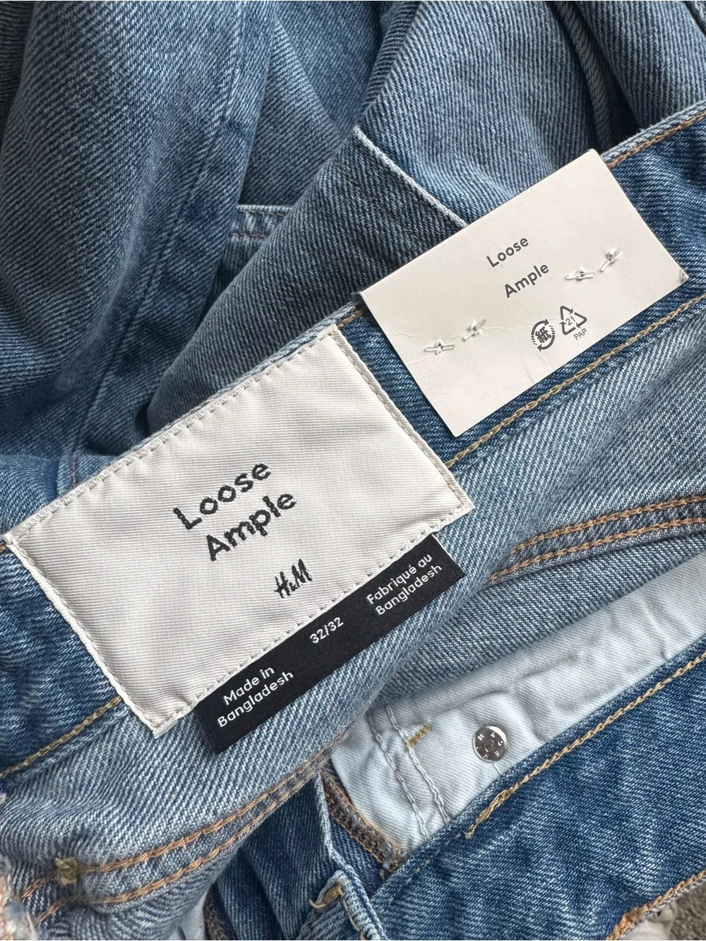 NWT H&M Loose Ample Baggy Jeans Men's Blue Denim Tag 32/32 (Measures 35x32)
